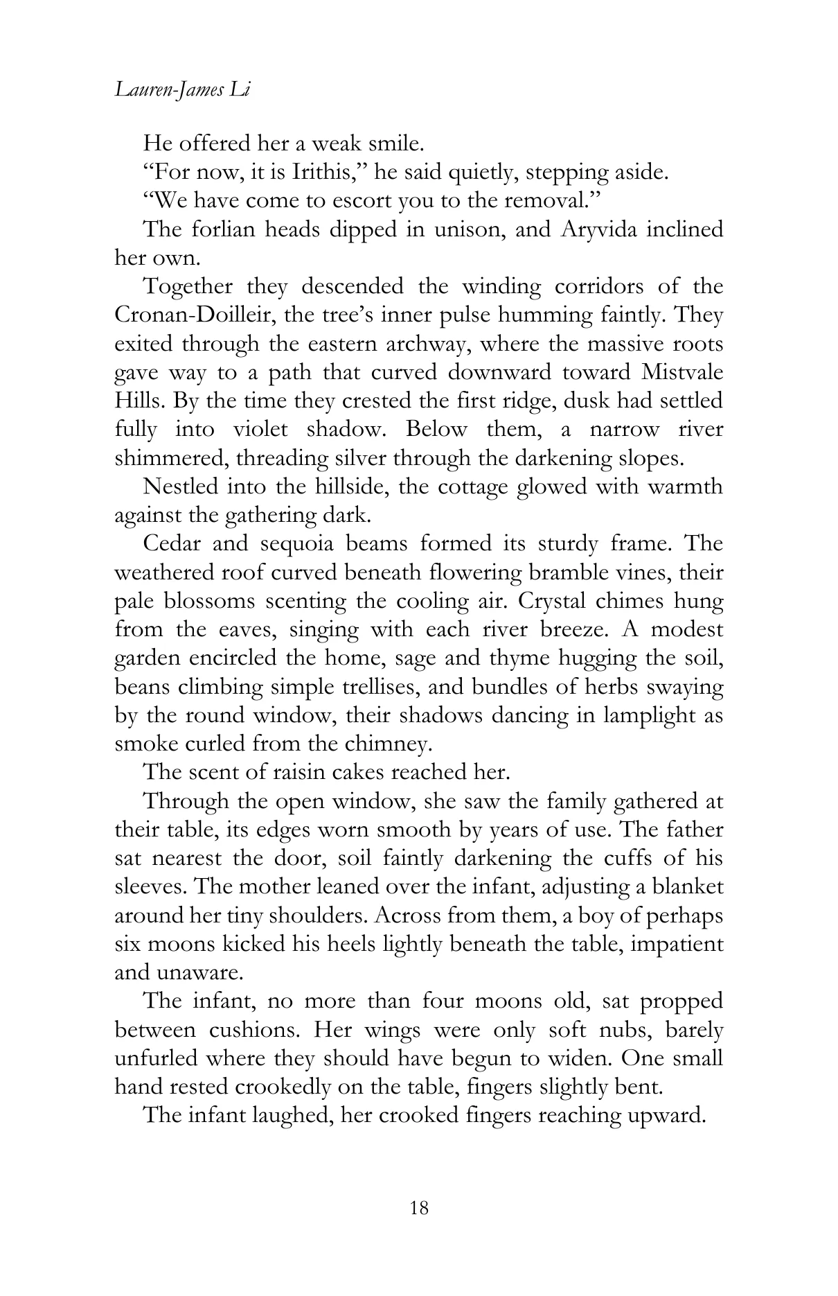 Faharia by Lauren James Li, Chapter III, printed page 18, reproduced from the official author-approved paperback preview